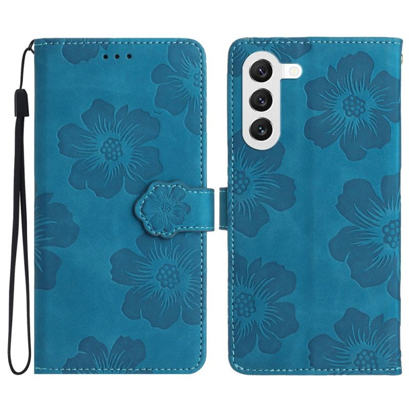 Læder Cover Samsung Galaxy S24 5g Telefon Etui Trykte Blomster Med Rem