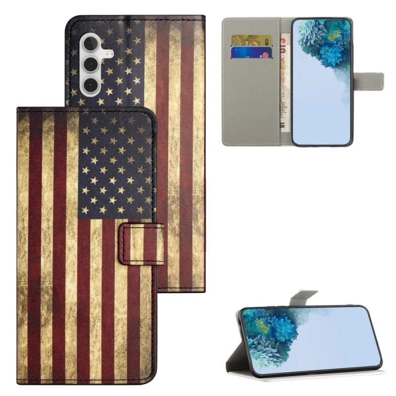 Læder Cover Samsung Galaxy S24 5g Telefon Etui Vintage Amerikansk Flag