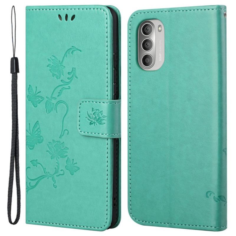 Flip Cover Moto G51 5G Asiatiske Sommerfugle Og Blomster