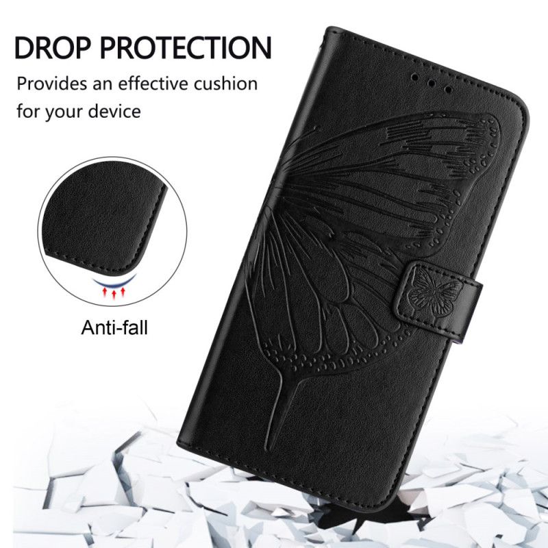 Læder Cover Samsung Galaxy Z Fold 6 Telefon Etui Blomstersommerfugl Med Rem