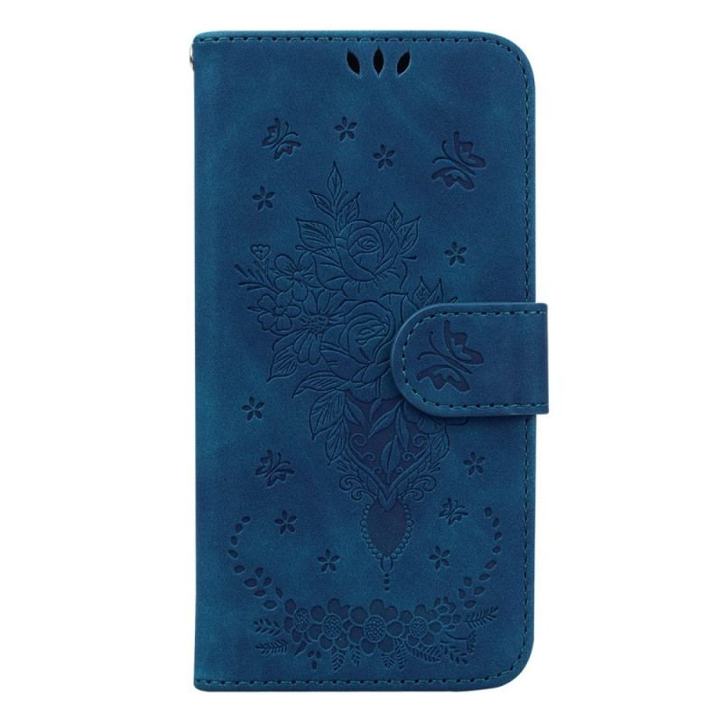 Flip Cover Samsung Galaxy S23 5G Med Snor Strappy Roser Og Sommerfugle