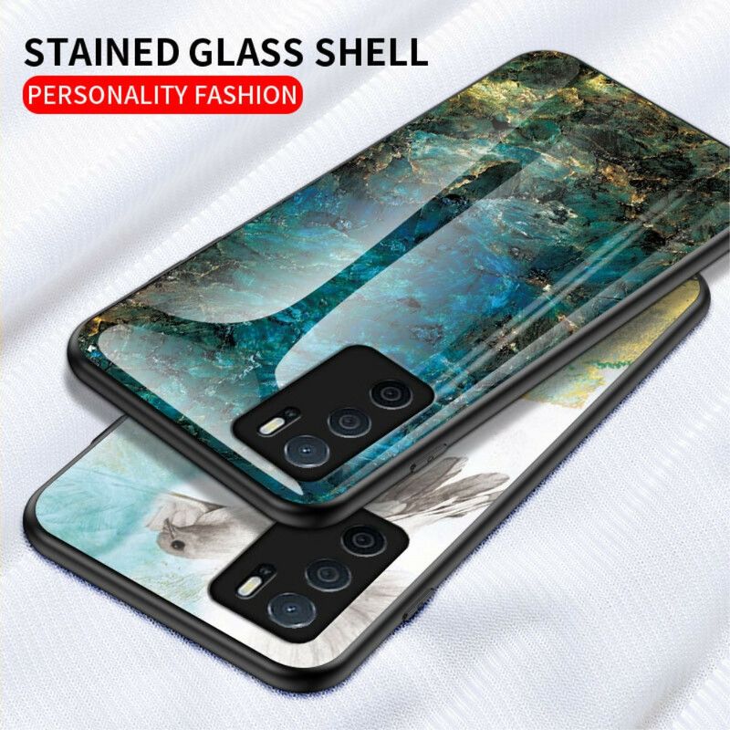 Cover Til Oppo A16 / A16s Marmorfarver Hærdet Glas