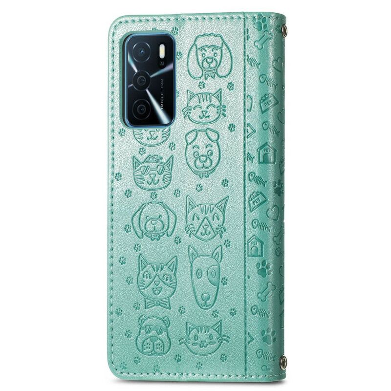 Flip Cover Til Oppo A16 / A16s Animerede Dyr