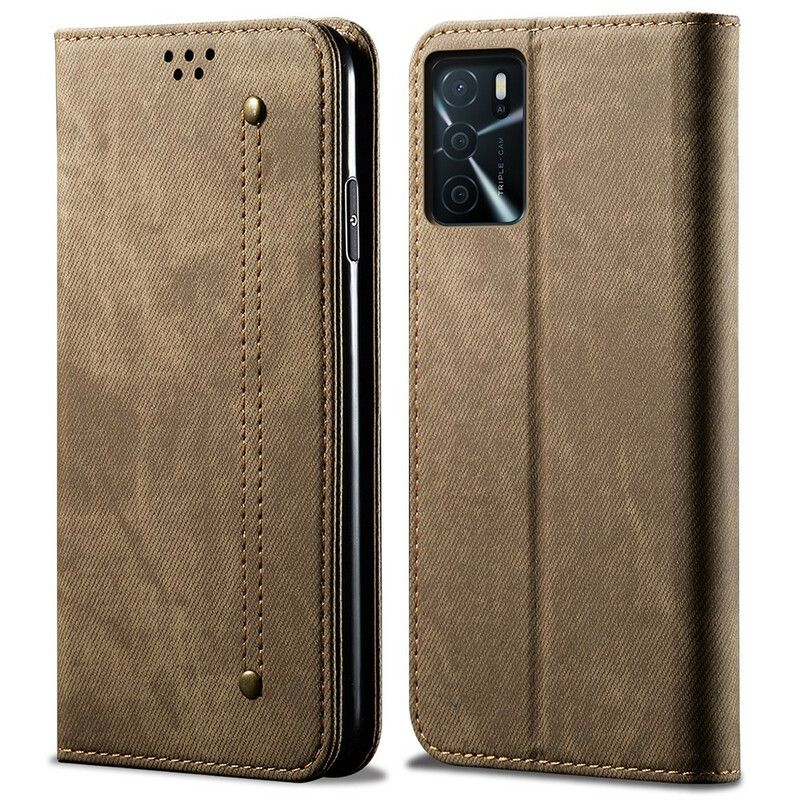 Læder Cover Oppo A16 / A16s Telefon Etui Denimstof