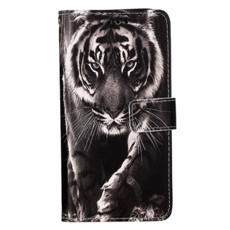 Flip Cover Samsung Galaxy S23 Ultra 5G Med Snor Strappy Night Tiger