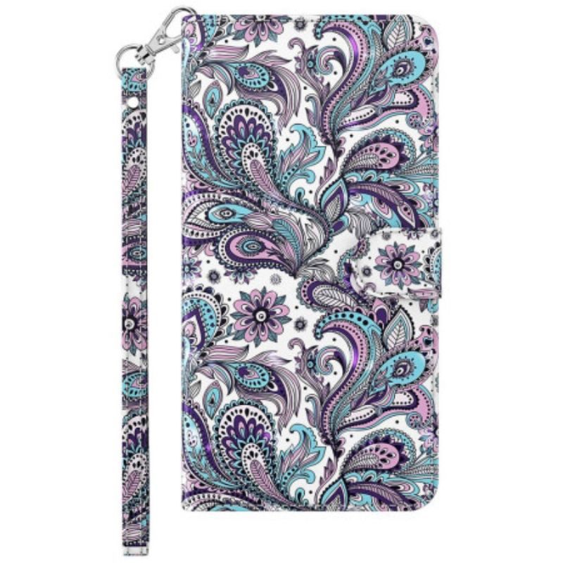 Flip Cover Samsung Galaxy S23 Ultra 5G Med Snor Strappy Paisley Mønster