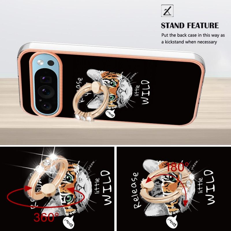 Cover Google Pixel 9 Pro Telefon Etui Cat / Tiger Support Ring