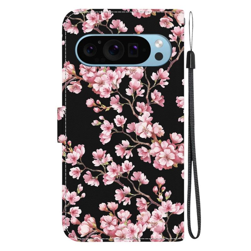 Læder Cover Google Pixel 9 Pro Blommeblomster Med Rem