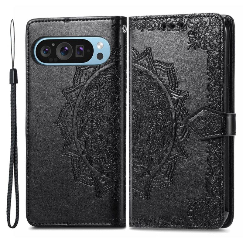 Læder Cover Google Pixel 9 Pro Telefon Etui Barok Mandala Med Rem