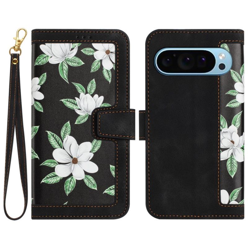 Læder Cover Google Pixel 9 Pro Telefon Etui Blomsterrem