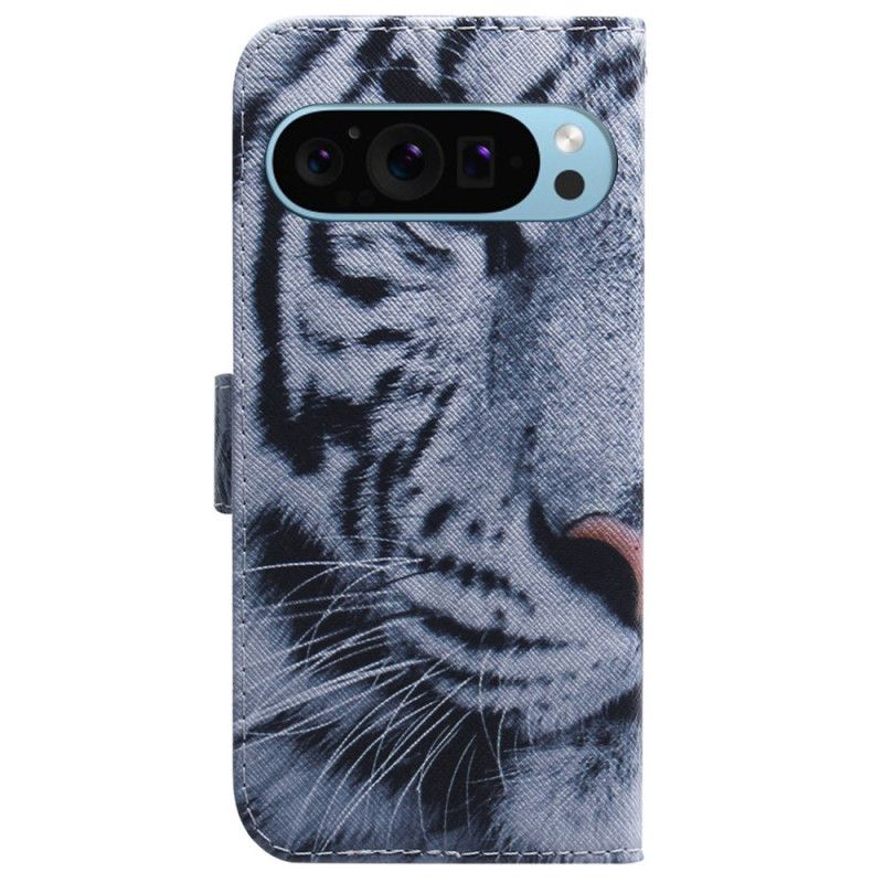 Læder Cover Google Pixel 9 Pro Telefon Etui Hvid Tiger