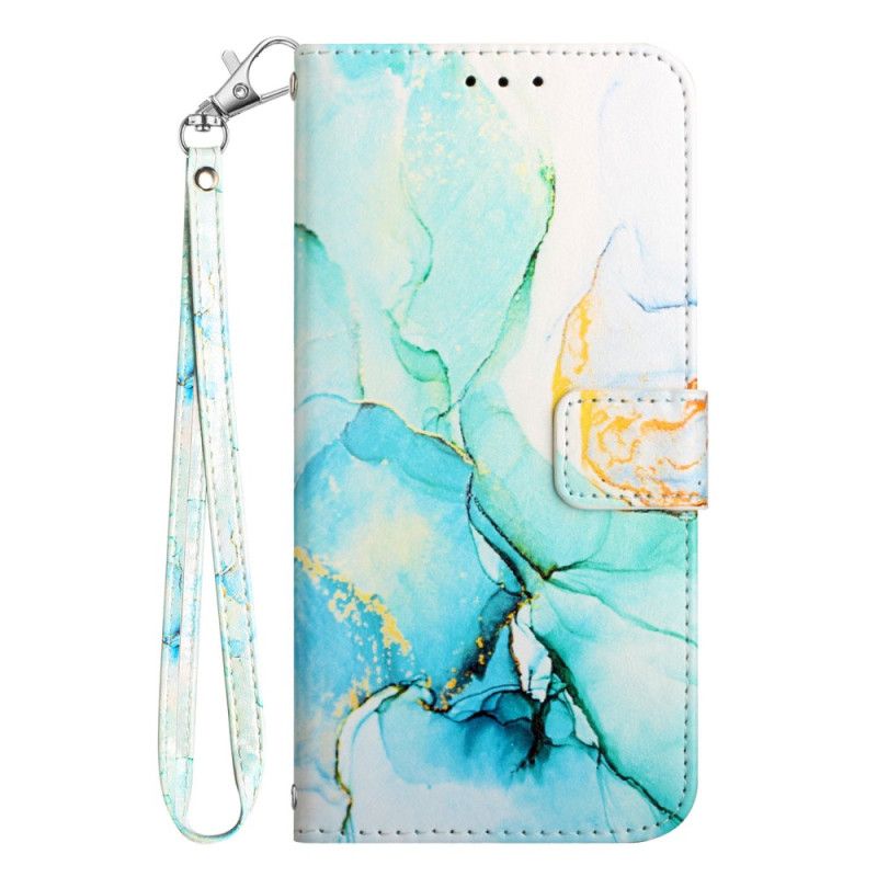 Læder Cover Google Pixel 9 Pro Telefon Etui Marmoreret Strappy Style