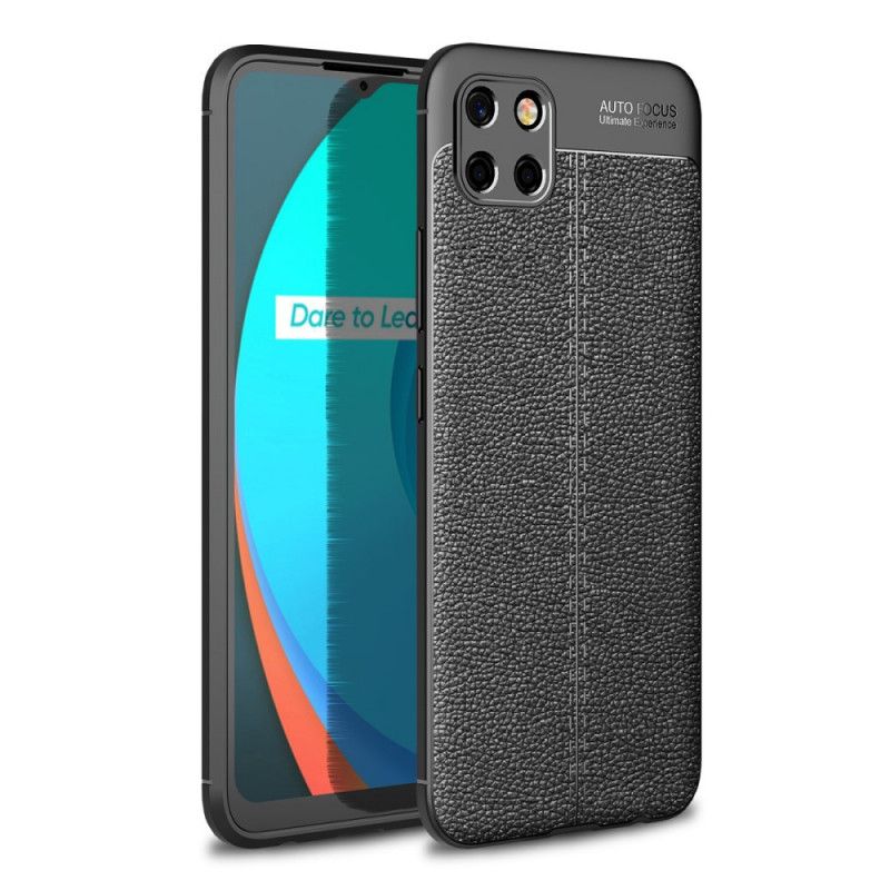 Cover Realme C11 Sort Dobbelt Line Lychee Læder Effekt Beskyttelse