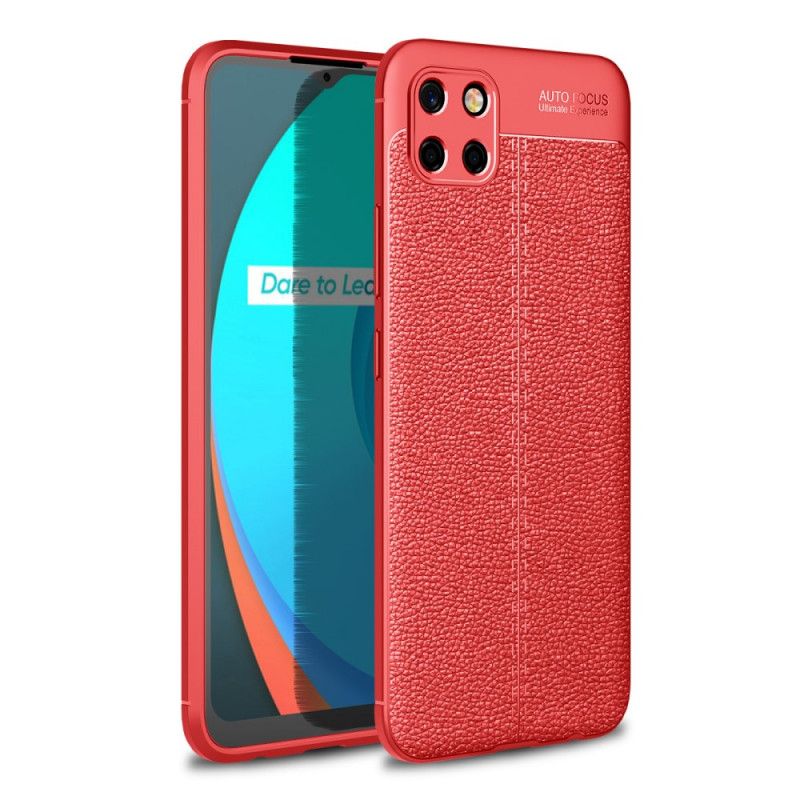 Cover Realme C11 Sort Dobbelt Line Lychee Læder Effekt Beskyttelse