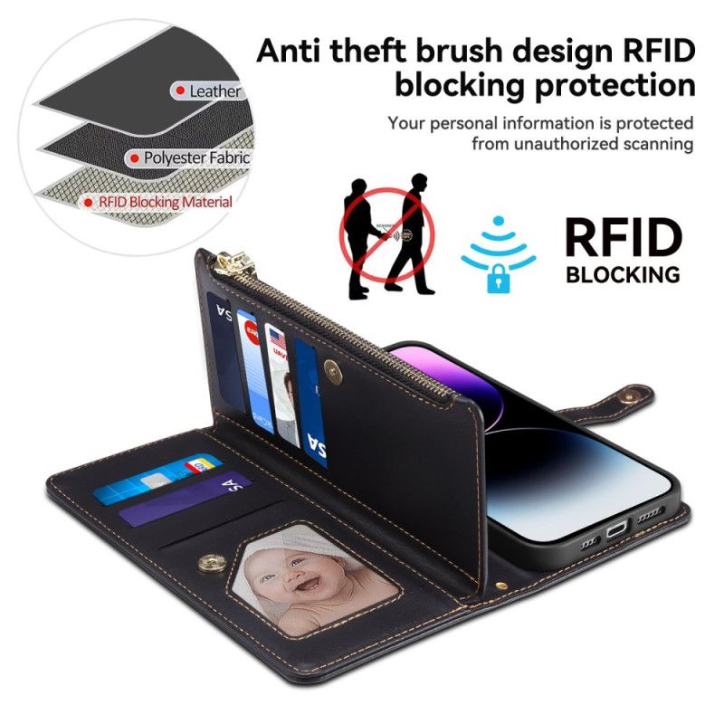 Flip Cover Samsung Galaxy M55 5g Rfid-blokering Med Snor Og Skulderrem Eseble