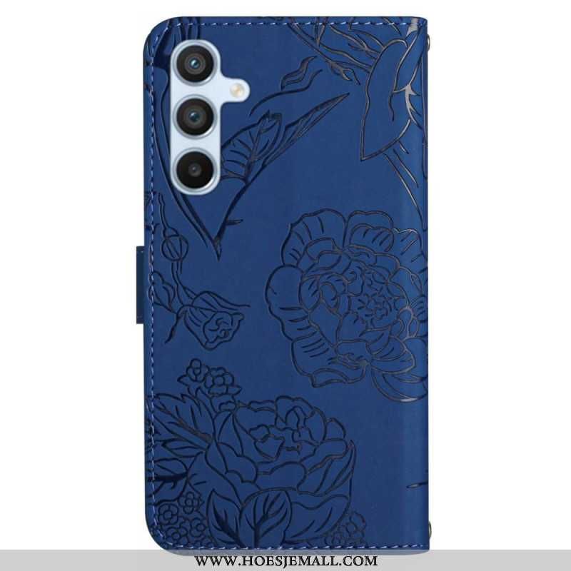 Flip Cover Samsung Galaxy M55 5g Sommerfugletryk Med Skulderrem