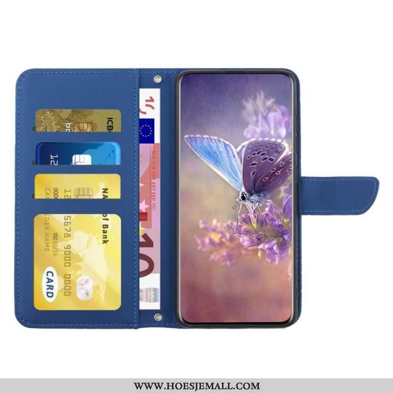 Flip Cover Samsung Galaxy M55 5g Sommerfugletryk Med Skulderrem