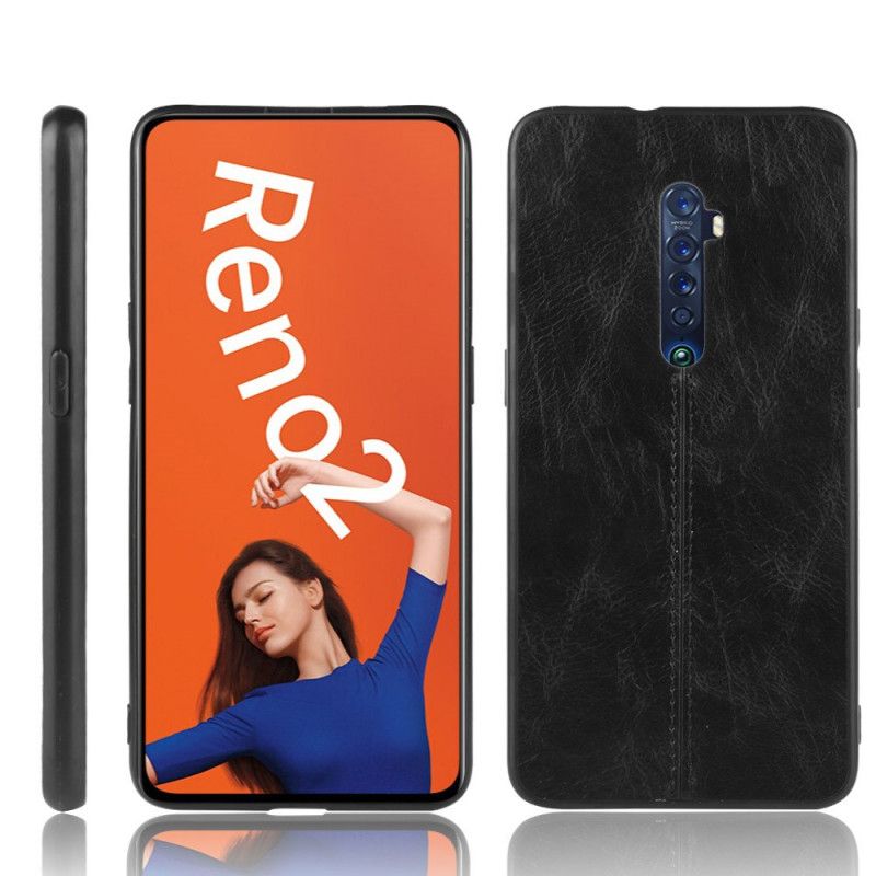 Cover for Oppo Reno 2 Sort Søm I Læderstil