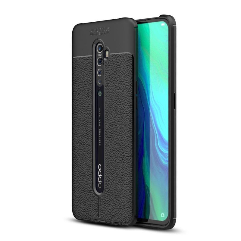 Cover Oppo Reno 2 Sort Dobbelt Line Lychee Læder Effekt