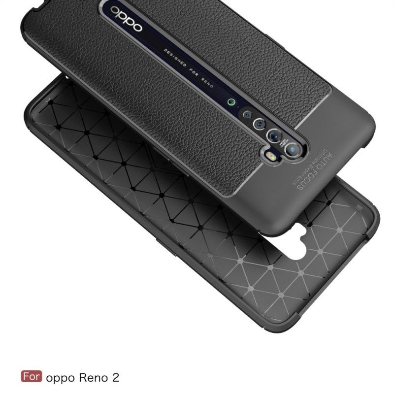 Cover Oppo Reno 2 Sort Dobbelt Line Lychee Læder Effekt