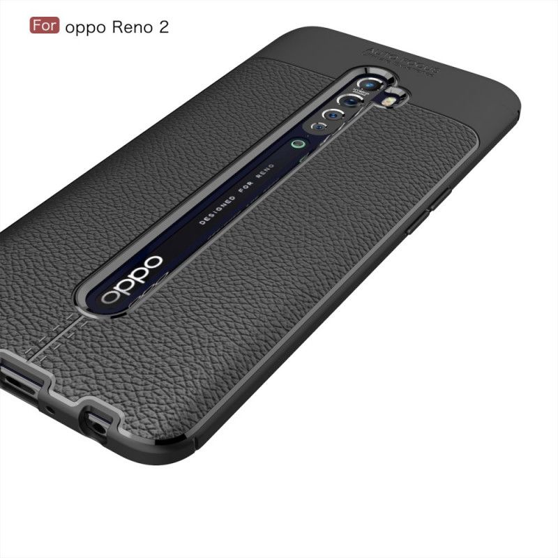 Cover Oppo Reno 2 Sort Dobbelt Line Lychee Læder Effekt