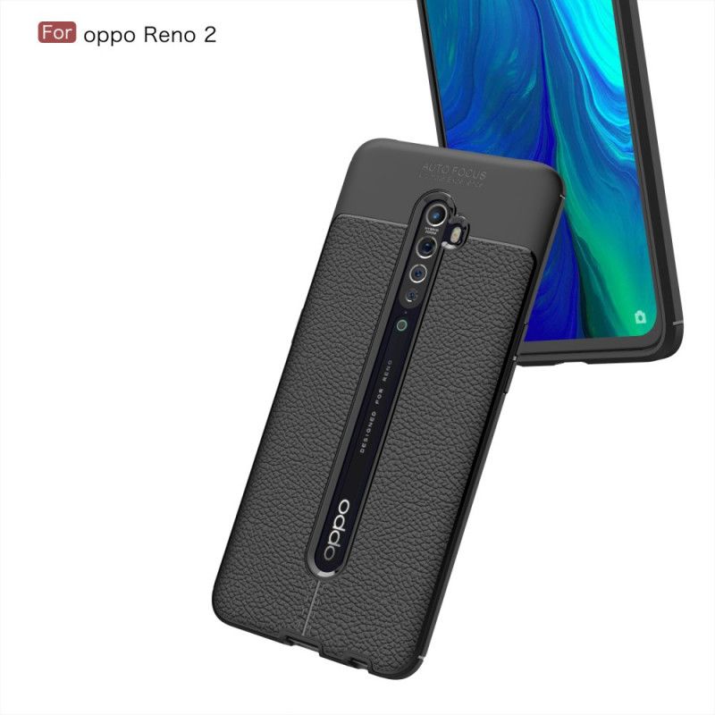 Cover Oppo Reno 2 Sort Dobbelt Line Lychee Læder Effekt