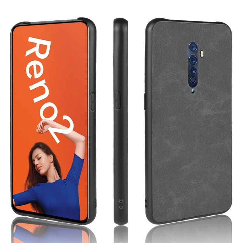 Cover Oppo Reno 2 Sort Mobilcover Raffineret Look I Lædereffekt