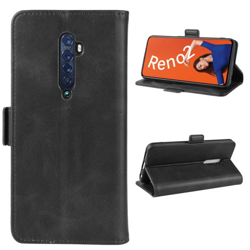 Flip Cover Læder for Oppo Reno 2 Sort Dobbelt Flap