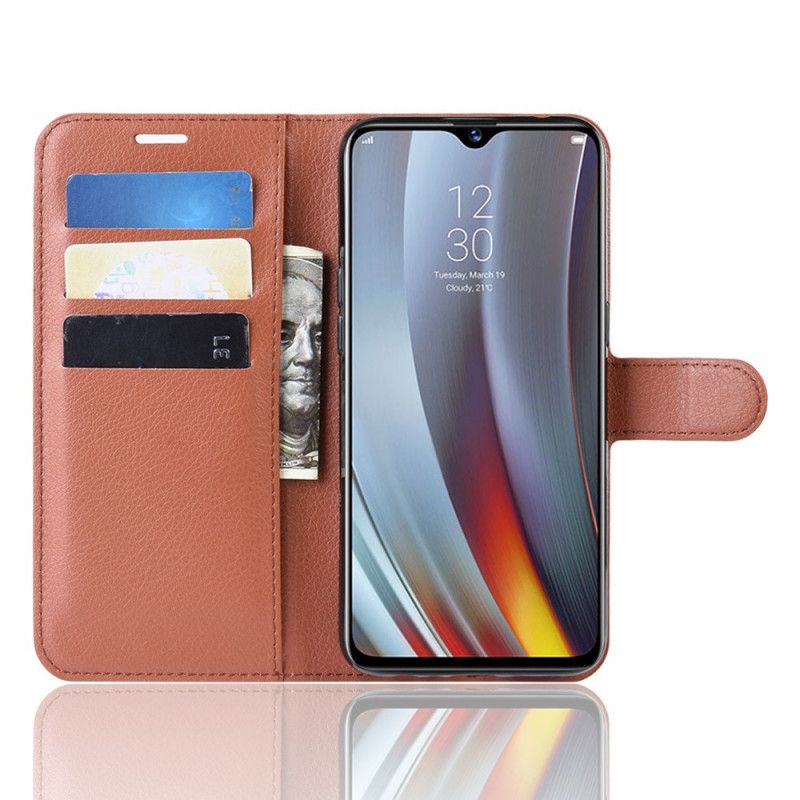 Flip Cover Læder Oppo Realme 3 Pro Lilla Lychee Imiteret Læder Original