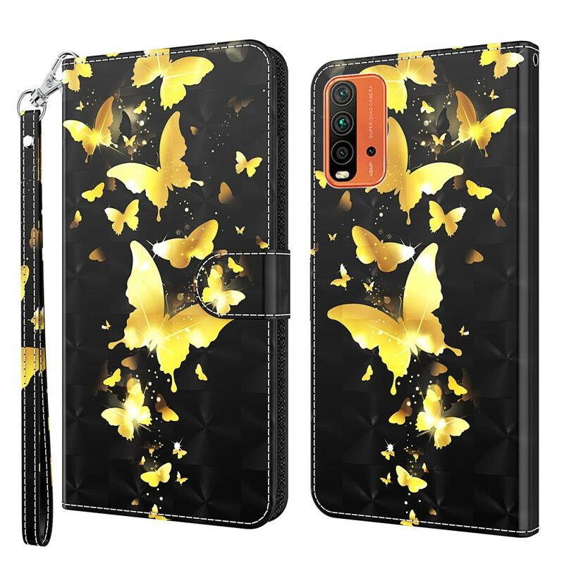 Flip Cover Til Xiaomi Redmi 9t Gule Sommerfugle