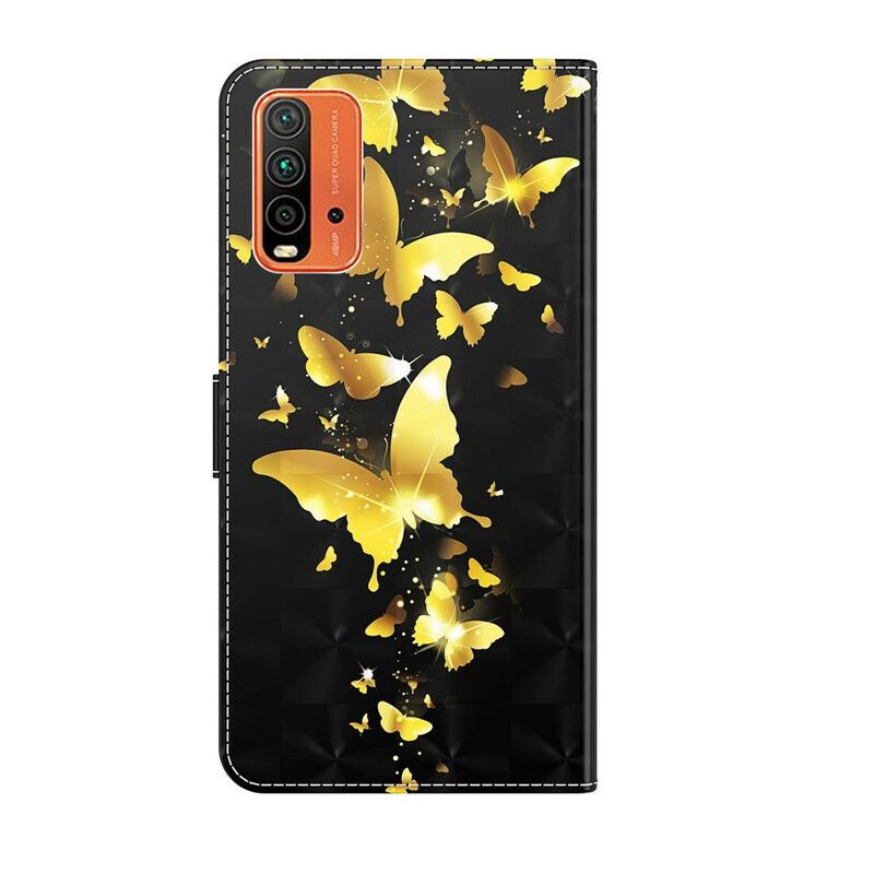 Flip Cover Til Xiaomi Redmi 9t Gule Sommerfugle