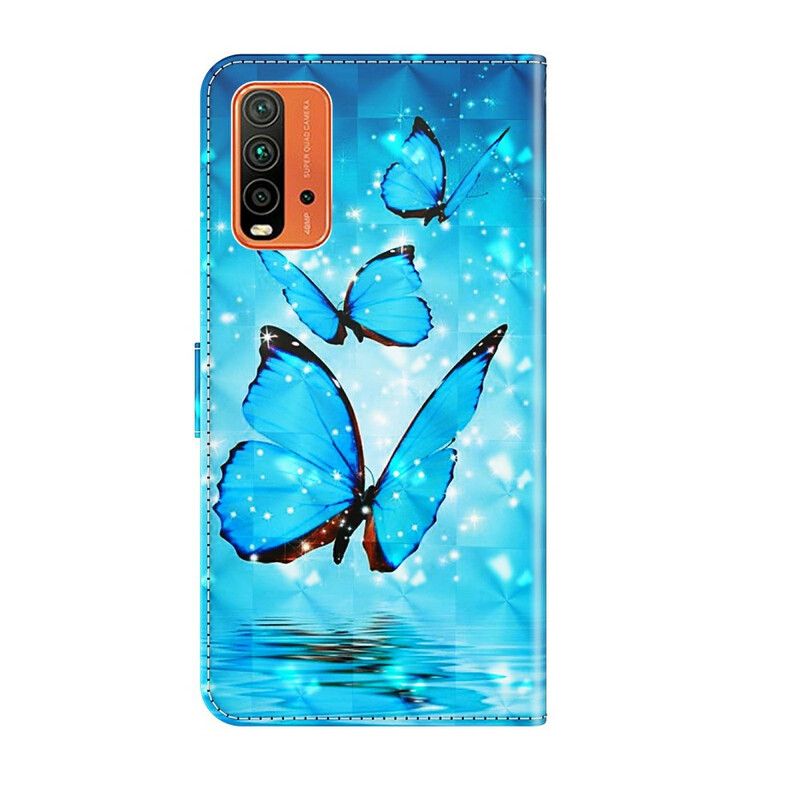 Flip Cover Xiaomi Redmi 9t Flyvende Blå Sommerfugle