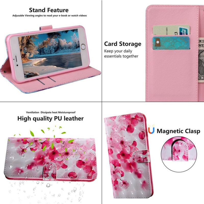 Flip Cover Xiaomi Redmi 9t Pink Blomster