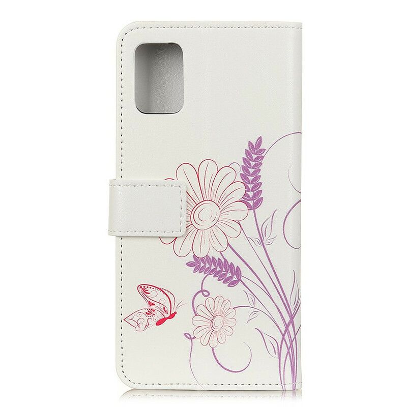 Flip Cover Xiaomi Redmi 9t Tegning Sommerfugle Og Blomster