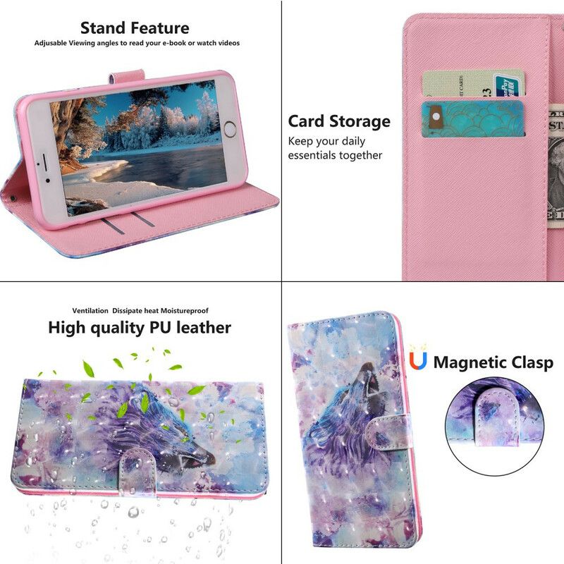 Flip Cover Xiaomi Redmi 9t Wolf Watercolor