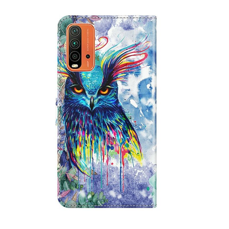 Læder Cover Xiaomi Redmi 9t Fugleakvarel