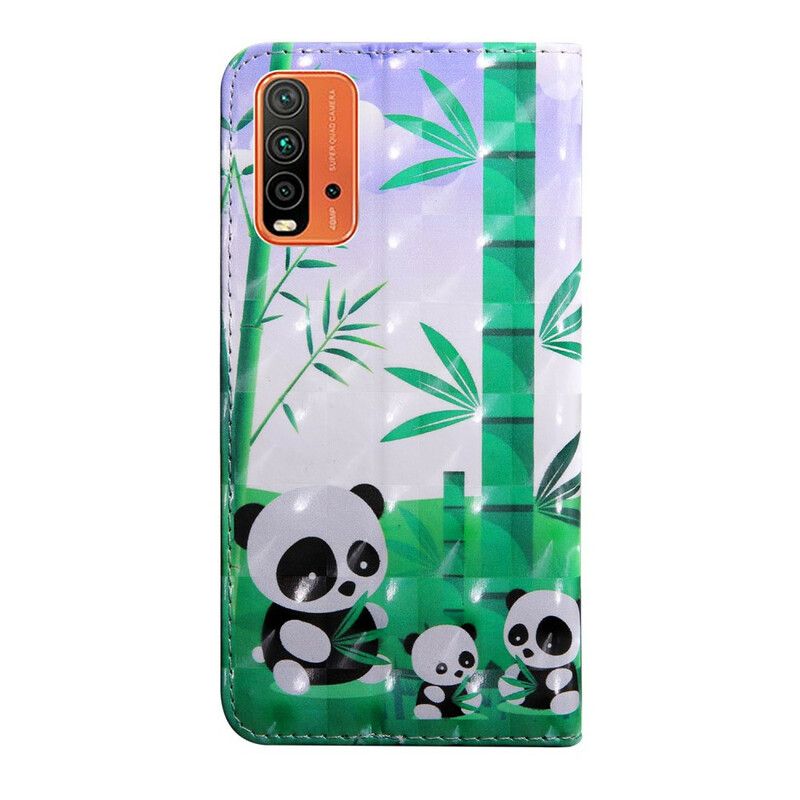 Læder Cover Xiaomi Redmi 9t Telefon Etui Light Spot Pandas