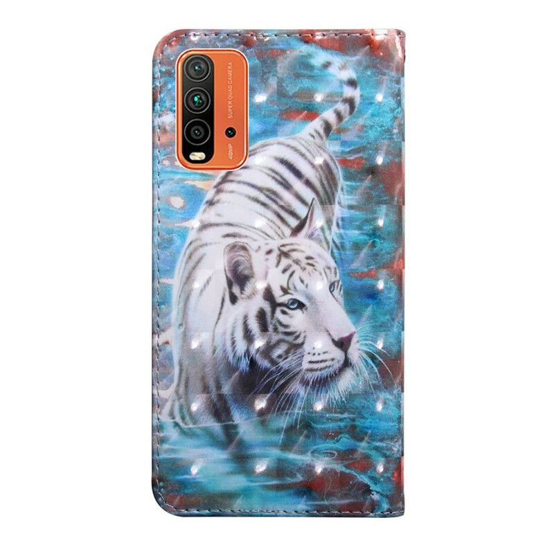 Læder Cover Xiaomi Redmi 9t Telefon Etui Tiger I Vand