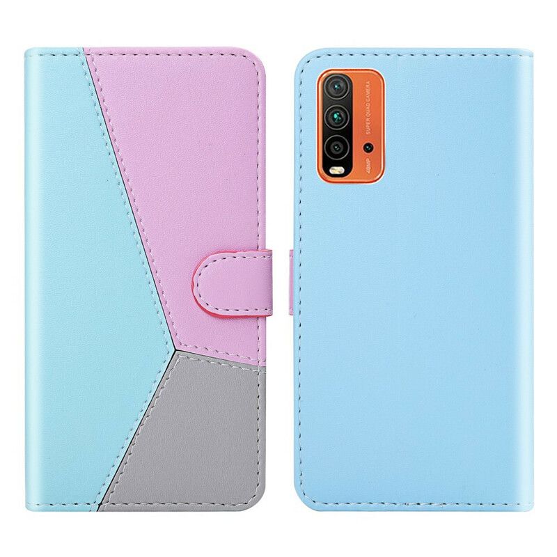 Læder Cover Xiaomi Redmi 9t Telefon Etui Trefarvet Lædereffekt