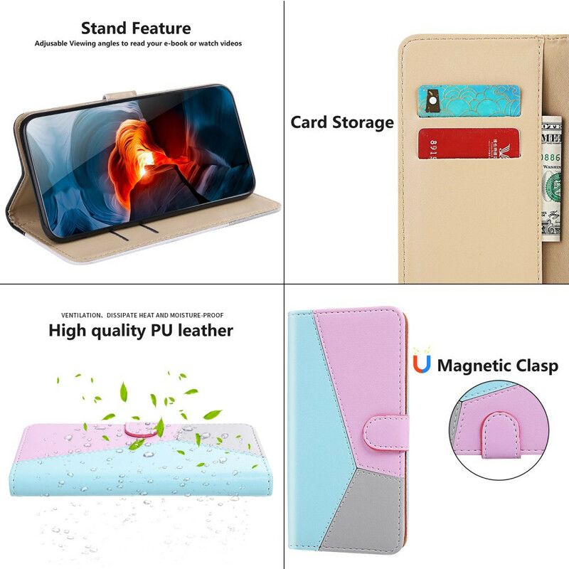 Læder Cover Xiaomi Redmi 9t Telefon Etui Trefarvet Lædereffekt