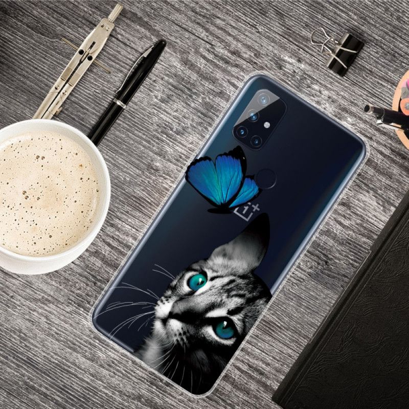 Cover for OnePlus Nord N10 Kat Og Sommerfugl