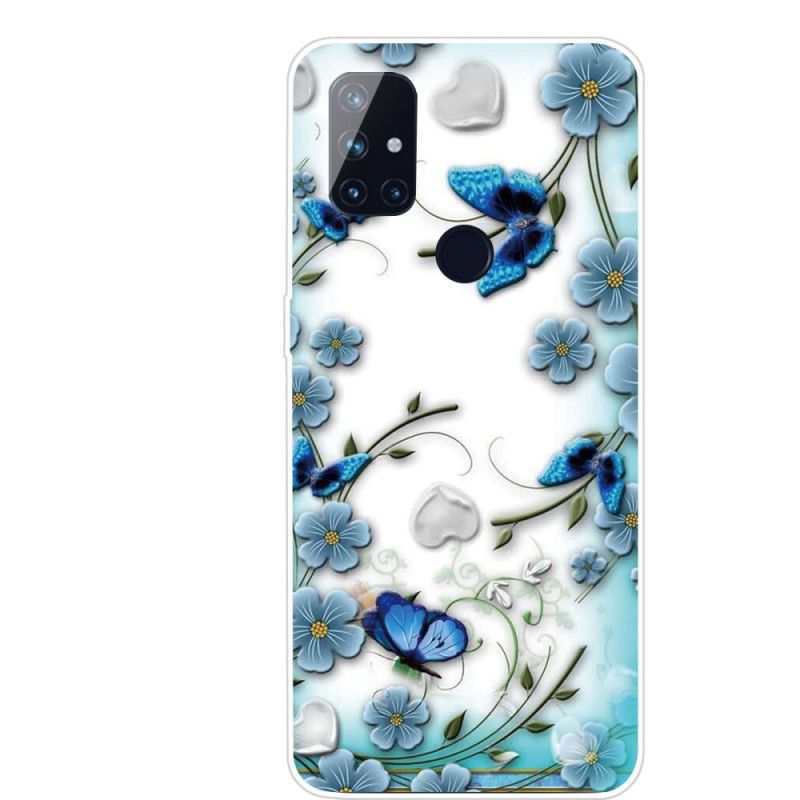 Cover OnePlus Nord N10 Gennemsigtige Sommerfugle Og Retro Blomster