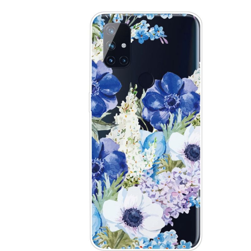 Cover OnePlus Nord N10 Mobilcover Gennemsigtige Akvarelblå Blomster