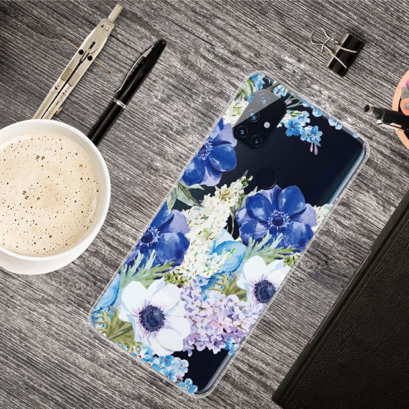 Cover OnePlus Nord N10 Mobilcover Gennemsigtige Akvarelblå Blomster