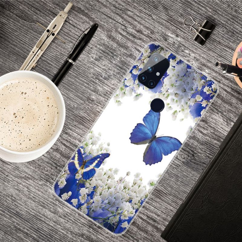 Cover OnePlus Nord N10 Mørkeblå Design Sommerfugle Original