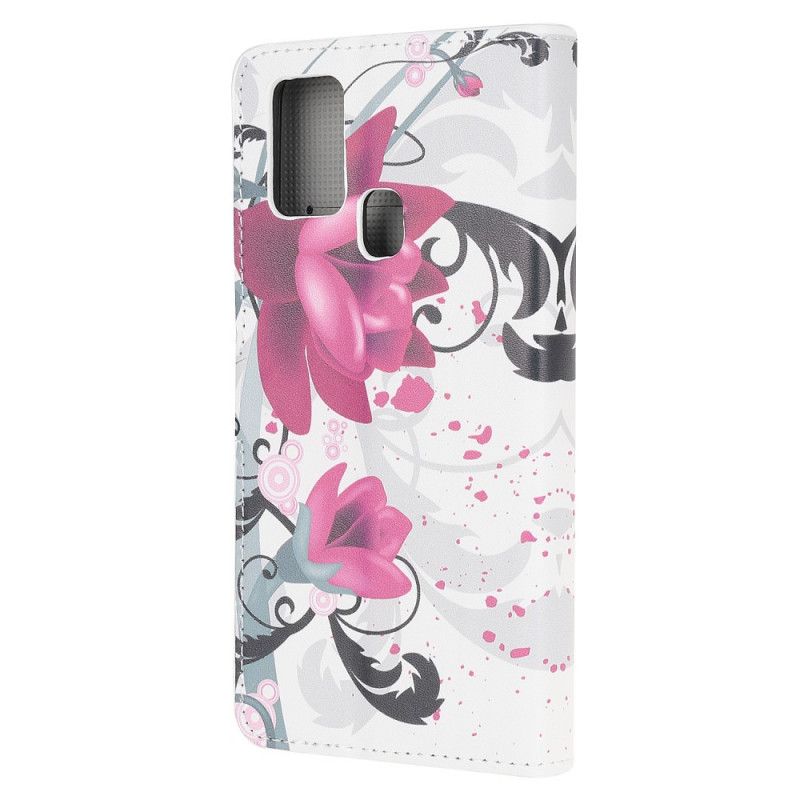 Flip Cover Læder for OnePlus Nord N10 Magenta Tropiske Blomster