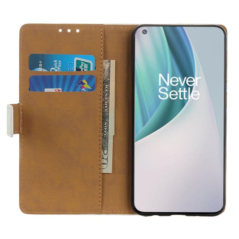 Flip Cover Læder for OnePlus Nord N10 Orange Blomstrende Træ