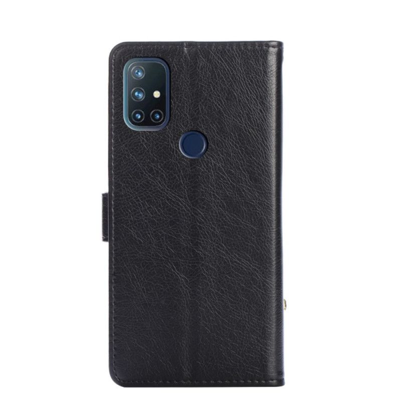 Flip Cover Læder OnePlus Nord N10 Sort Forreste Tegnebog Og Rem