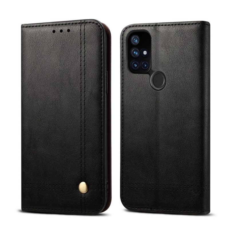 Læder Cover for OnePlus Nord N10 Sort Syet Lædereffekt