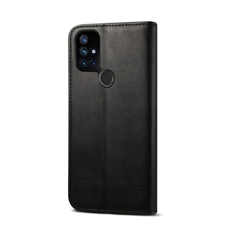 Læder Cover for OnePlus Nord N10 Sort Syet Lædereffekt